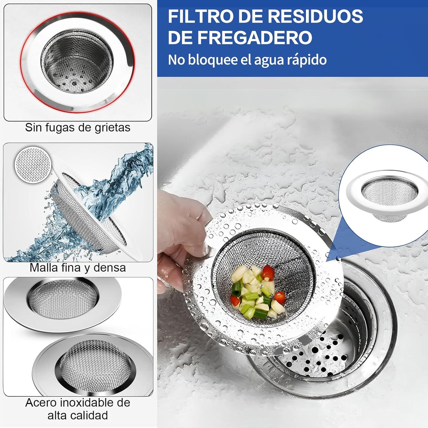 4 Piezas Coladores para Fregadero de Cocina, Coladores de Drenaje para Fregadero de Acero Inoxidable de Ancho, Filtro de