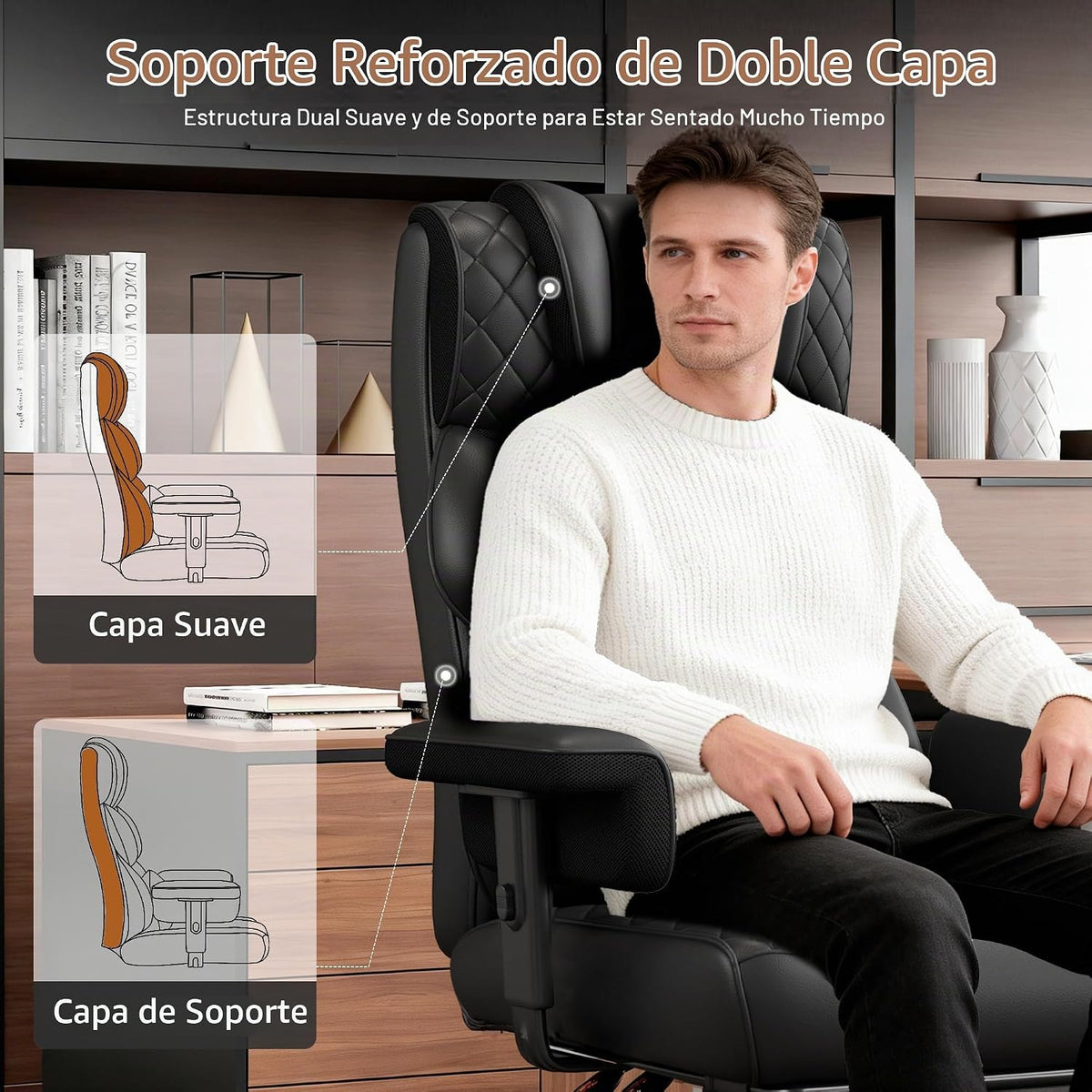 Vonesse - Silla de Oficina Grande y Alta, Silla de Escritorio con Reposabrazos Suaves Ajustables, Silla Ergonómica para 