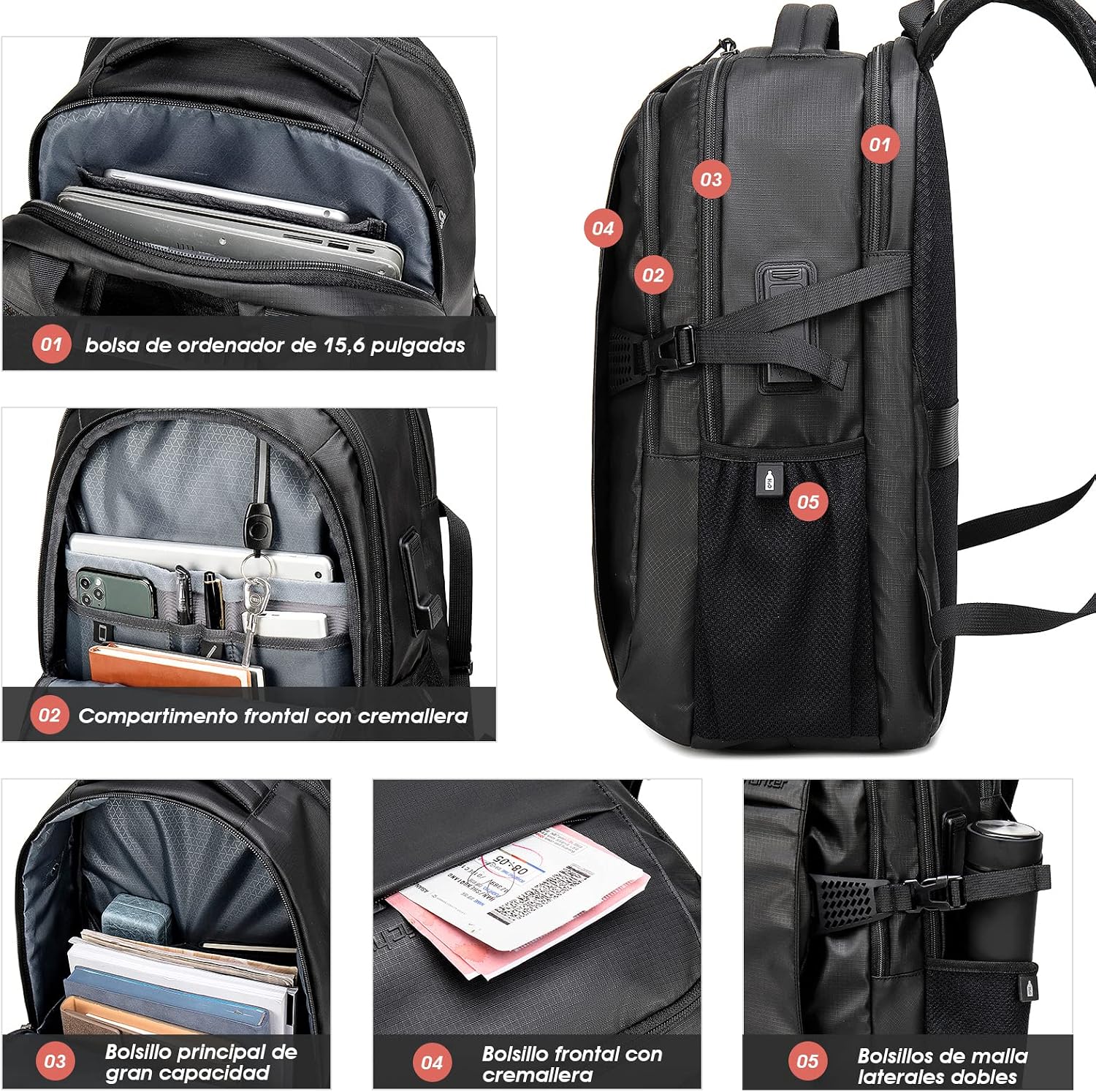 Mochila para Laptop, ARCTIC HUNTER AH Mochila Antirrobo Impermeable con Puerto de Carga USB, Mochila de Negocios con Múl