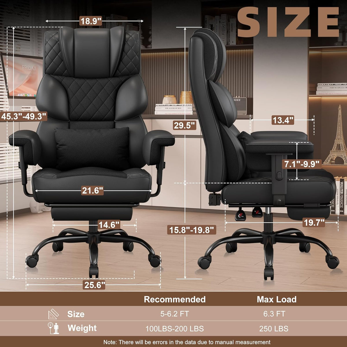 Vonesse - Silla de Oficina Grande y Alta, Silla de Escritorio con Reposabrazos Suaves Ajustables, Silla Ergonómica para 