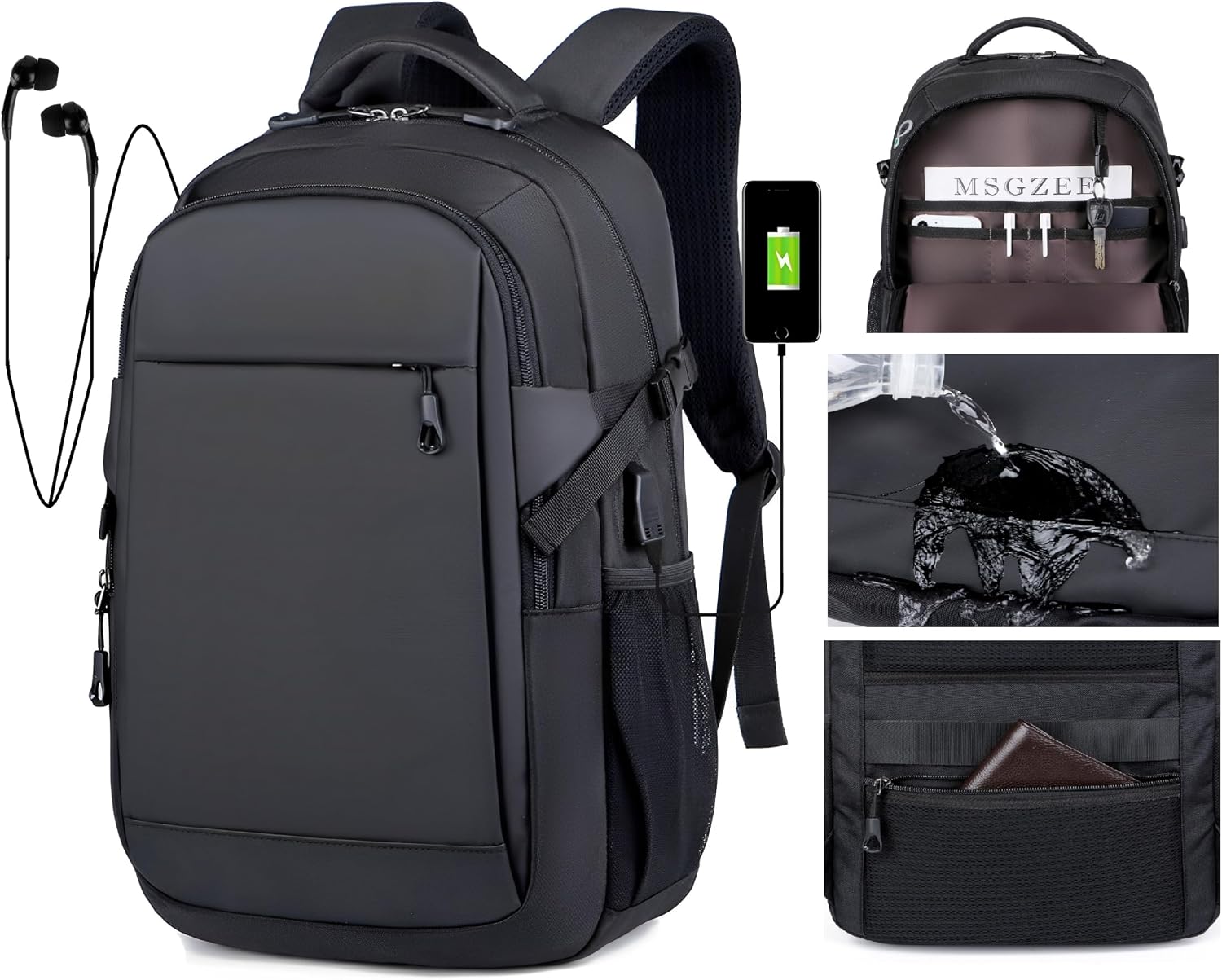 ALTOS OFFICE AND HOME Mochila para laptop, viajes de negocios y estudios, Puerto USB, Laptop hasta 15,6", negra, antirro