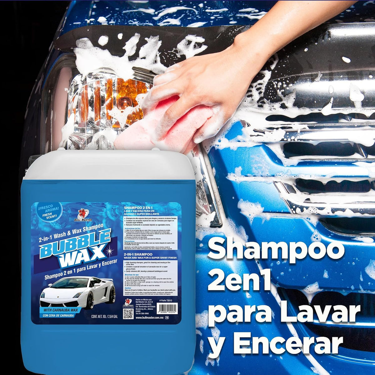 Shampoo Automotriz Abrillantador 2 en 1 para Lavar y Encerar tu auto. 10 LITROS. Con Cera de Carnauba. Detergente de Alt