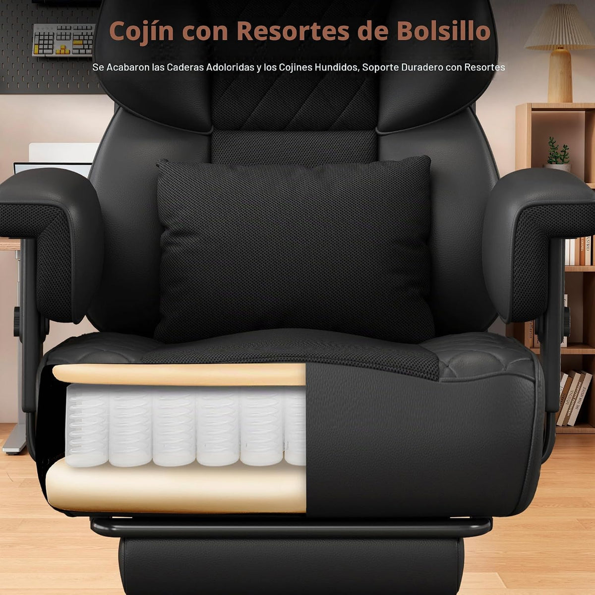 Vonesse - Silla de Oficina Grande y Alta, Silla de Escritorio con Reposabrazos Suaves Ajustables, Silla Ergonómica para 