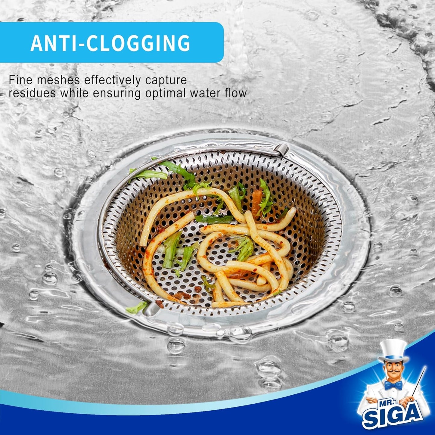 MR.SIGA - Colador de Fregadero Cocina, colador Drenaje Fregadero Acero Inoxidable, Apto para lavaplatos, Paquete de 2