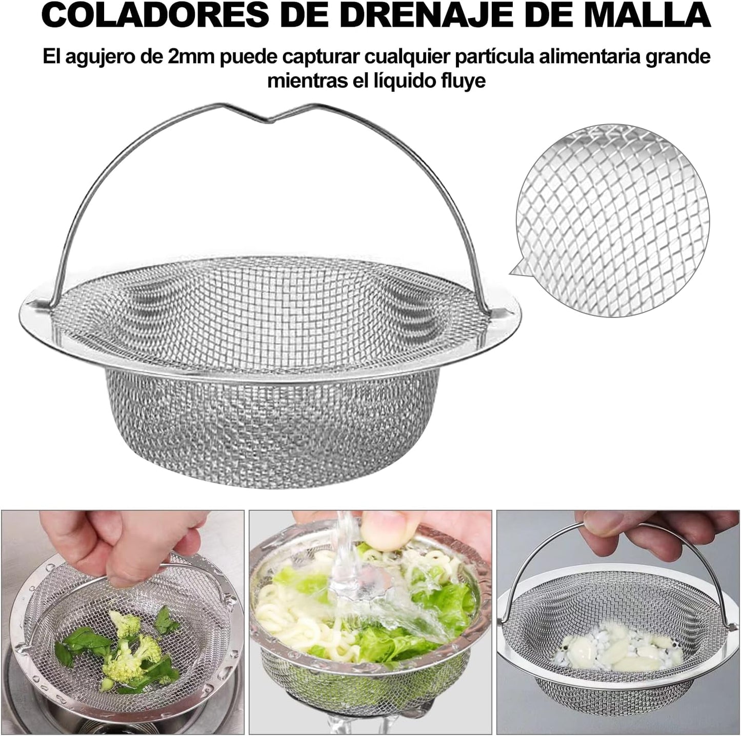 CHENEYMX 2 Piezas Coladores De Drenaje Coladera Malla con Manejar Filtro para Fregadero 4.5 Pulgadas De Diámetro Antiobs