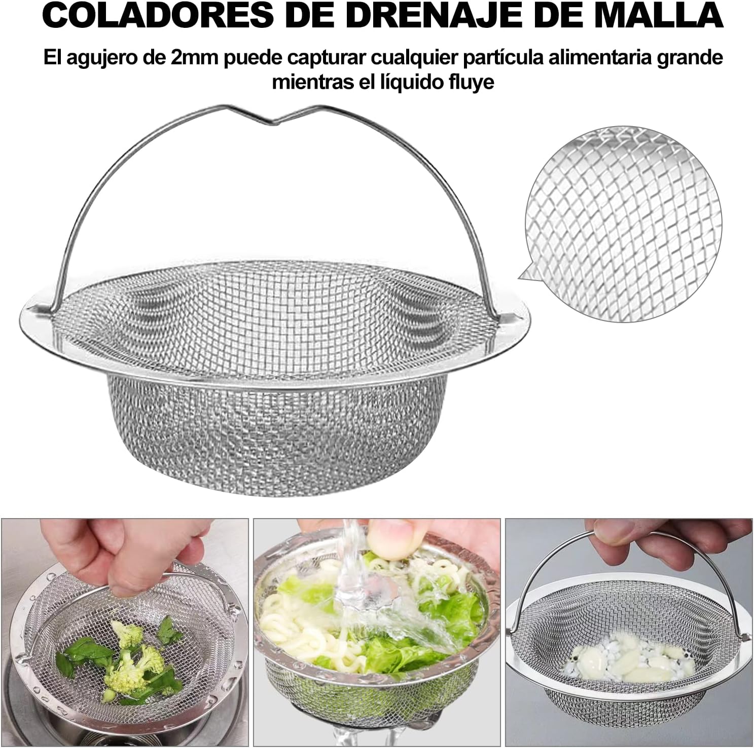 CHENEYMX 2 Piezas Coladores De Drenaje Coladera Malla con Manejar Filtro para Fregadero 4.5 Pulgadas De Diámetro Antiobs