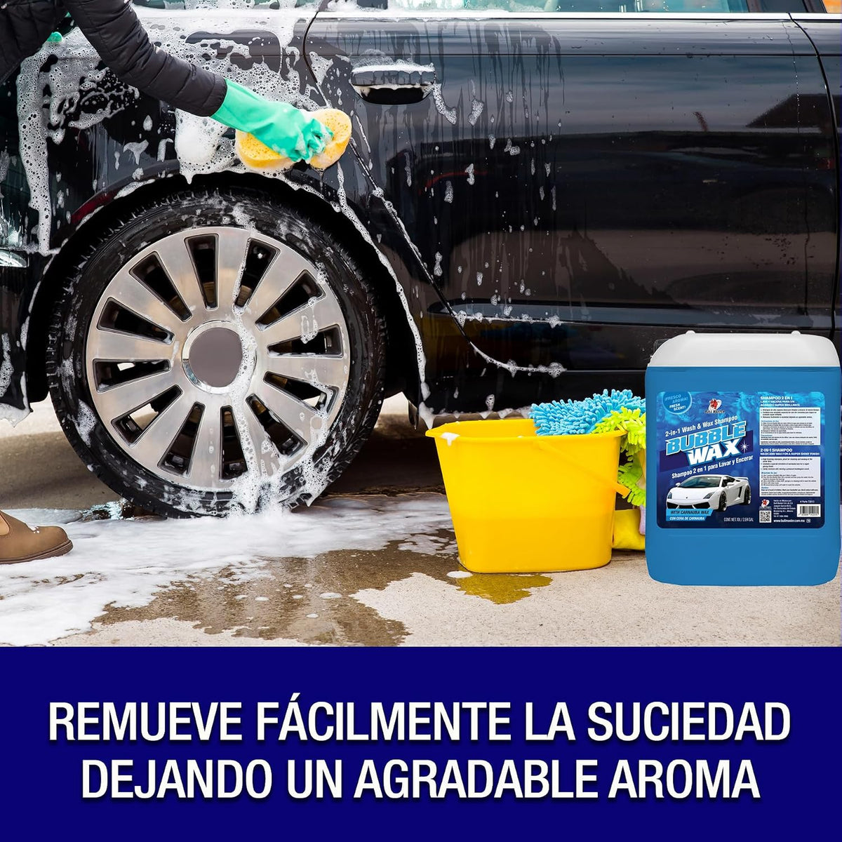 Shampoo Automotriz Abrillantador 2 en 1 para Lavar y Encerar tu auto. 10 LITROS. Con Cera de Carnauba. Detergente de Alt