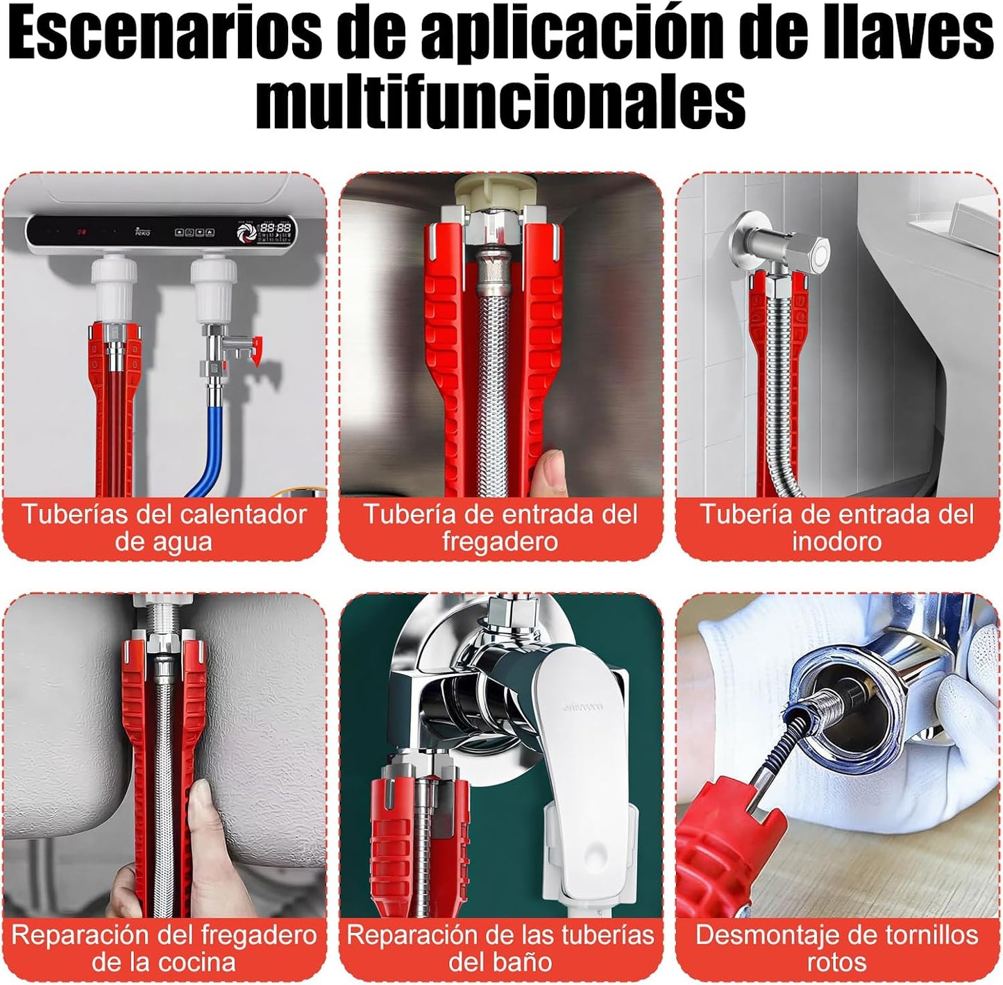 HONGHCL Herramienta Instalación Grifo y Fregadero 14 en 1 - Multifunción Llave de Instalación de Grifo y Gregadero de In