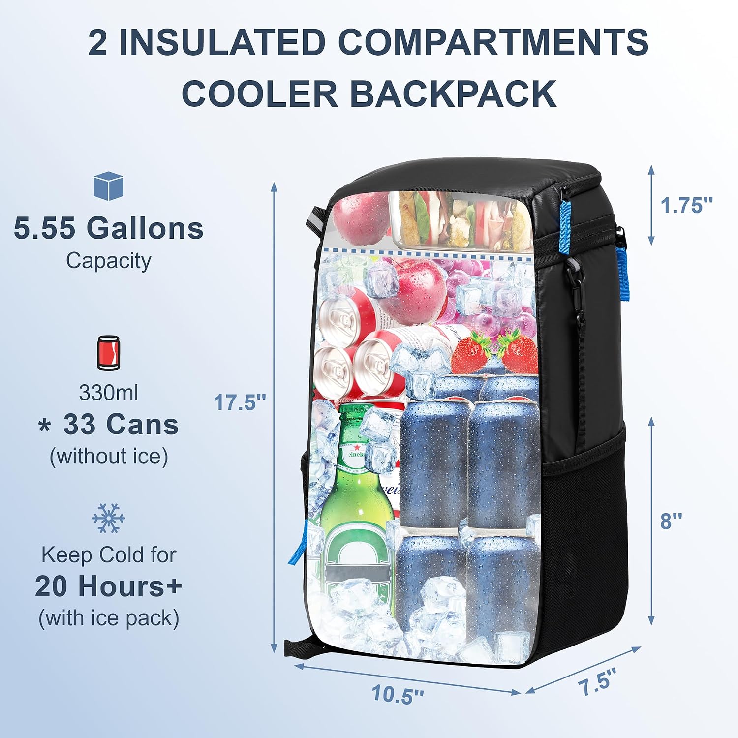 SPARTER - Mochila enfriadora aislada a prueba de fugas para 33/49 latas, bolsa térmica con 2 compartimentos aislados, mo