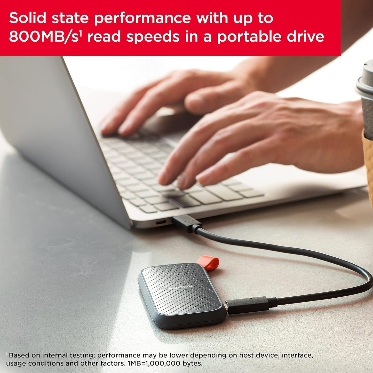 SanDisk SSD portátil de 1 TB - hasta 800 MB/s, USB-C, USB 3.2 Gen 2 - SDSSDE30-1T00-G26
