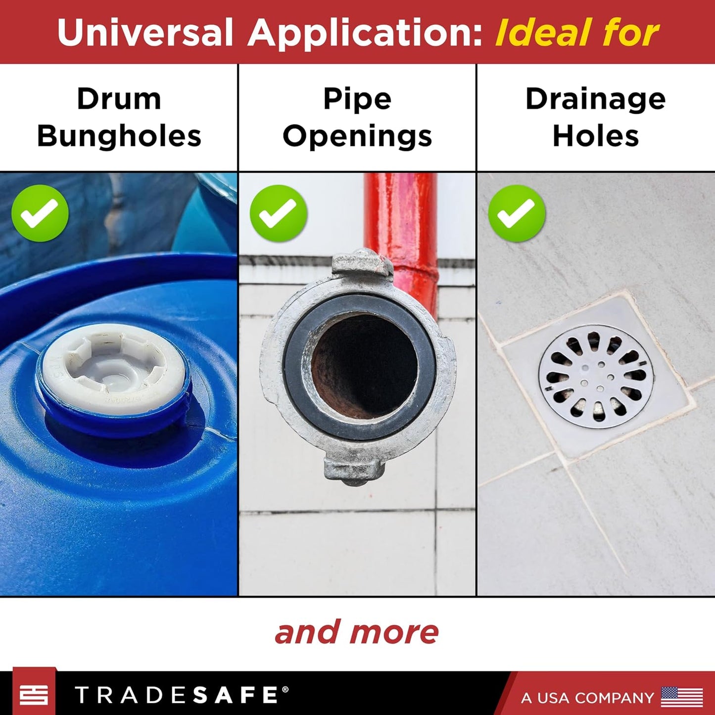 TRADESAFE Dispositivo Bloqueo y Rotulado Tambor LOTO, Tapón Expansión Universal con Tuerca Nylon y Empaque Caucho, Herra