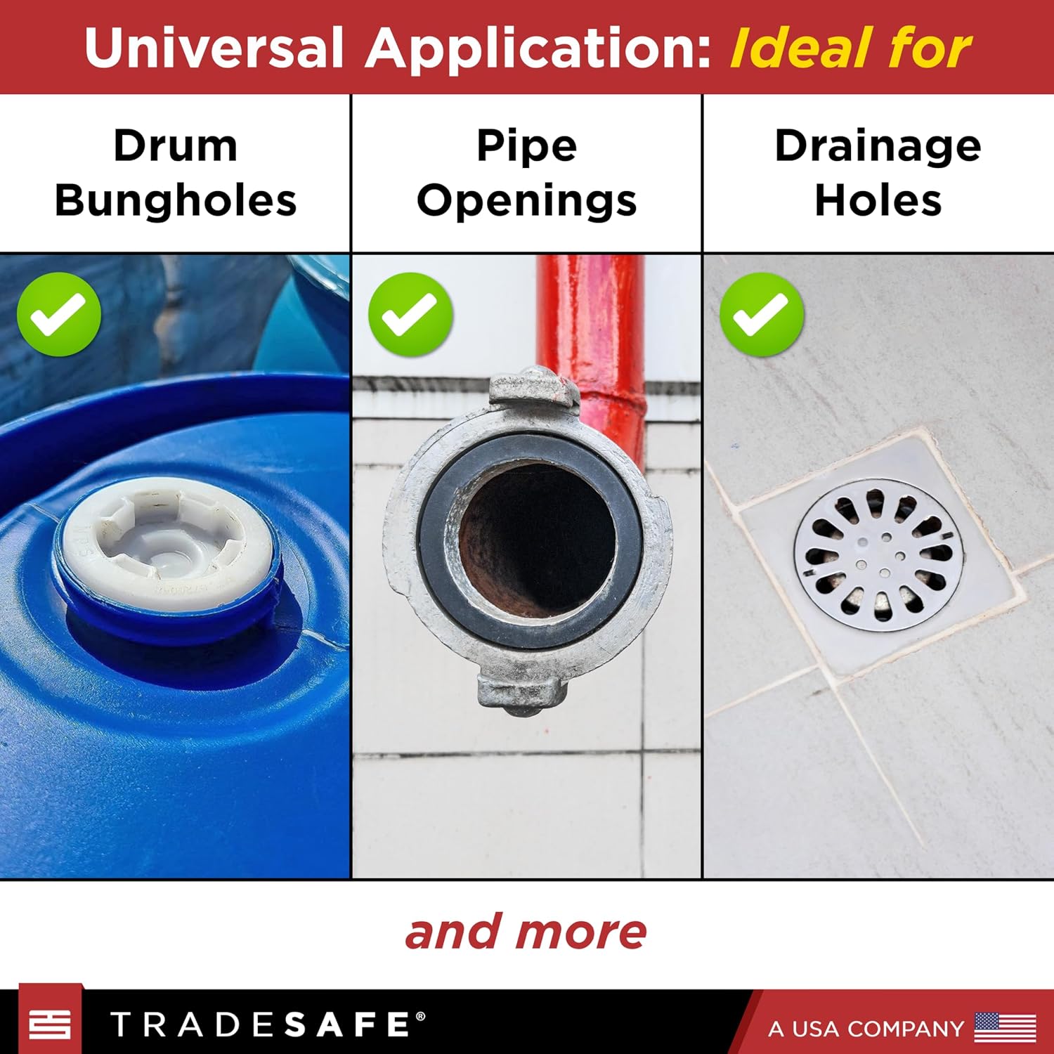 TRADESAFE Dispositivo Bloqueo y Rotulado Tambor LOTO, Tapón Expansión Universal con Tuerca Nylon y Empaque Caucho, Herra