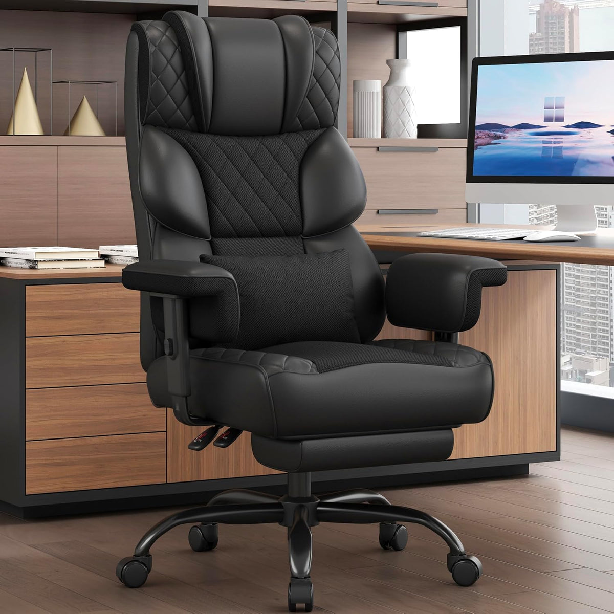 Vonesse - Silla de Oficina Grande y Alta, Silla de Escritorio con Reposabrazos Suaves Ajustables, Silla Ergonómica para 
