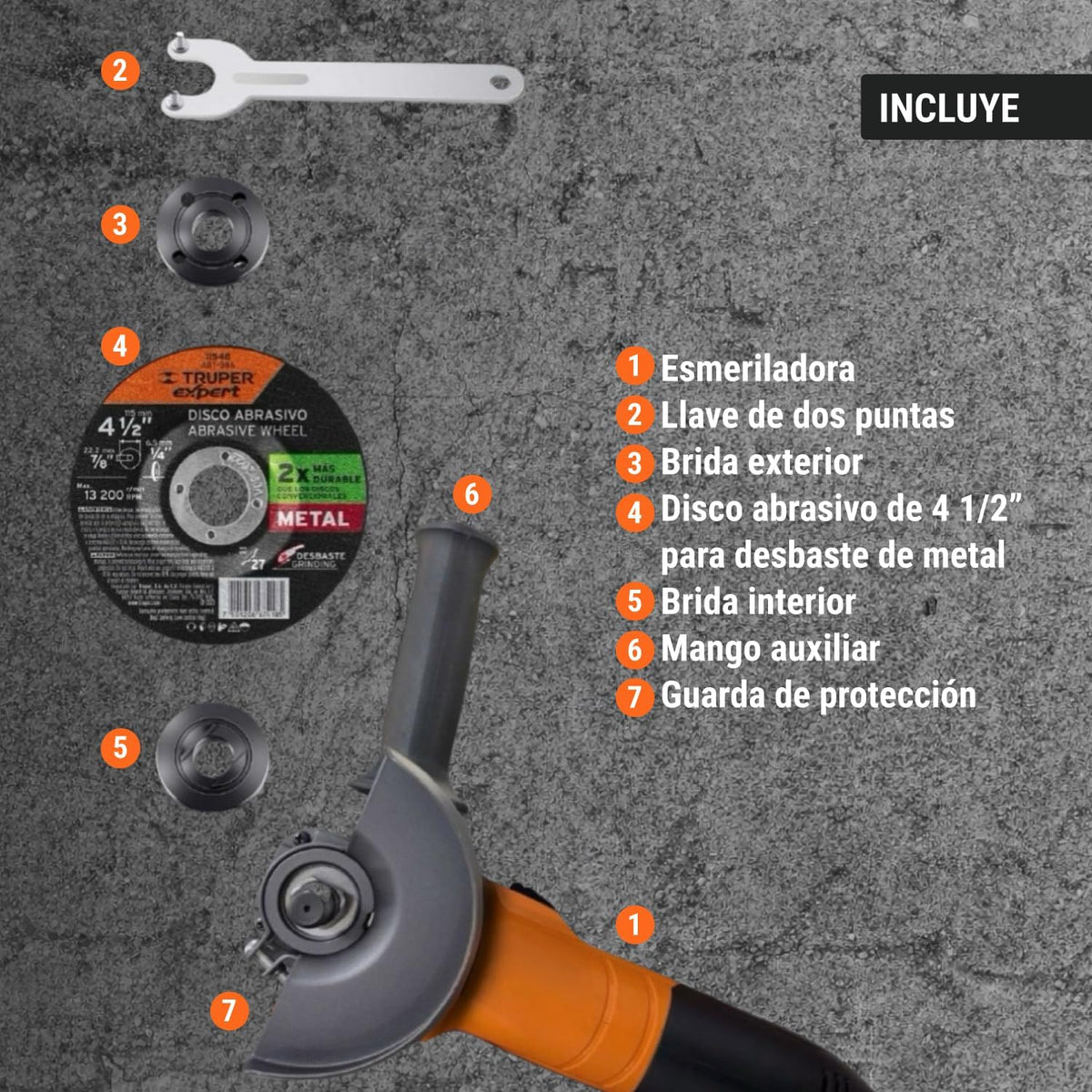 Truper ERGO-4580, Esmeriladora angular 4-1/2" 850 W, ERGO-PRO