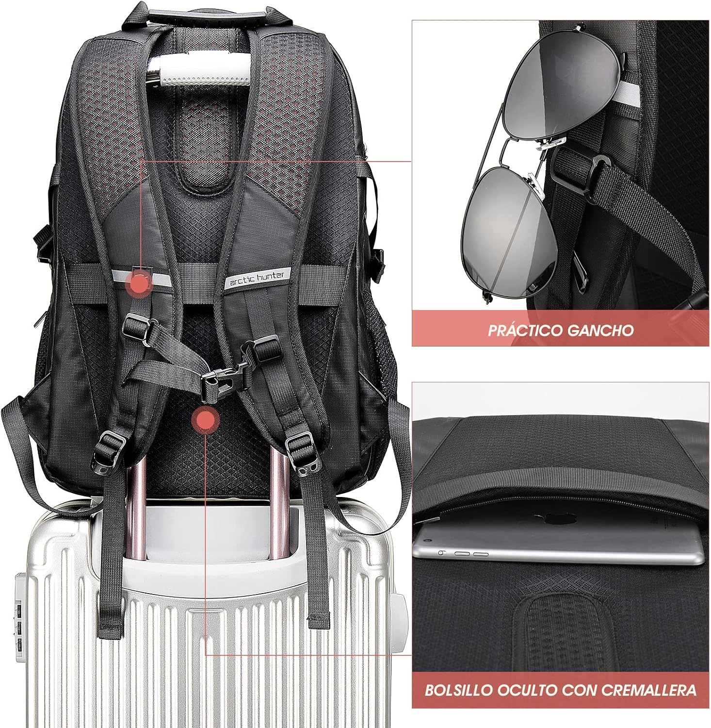 Mochila para Laptop, ARCTIC HUNTER AH Mochila Antirrobo Impermeable con Puerto de Carga USB, Mochila de Negocios con Múl