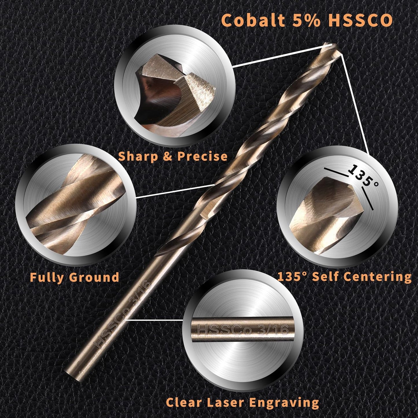 (20 PIEZAS) Juego de brocas de cobalto de 3/16 pulgadas, brocas de metal HSS M35 para acero, acero inoxidable, hierro fu