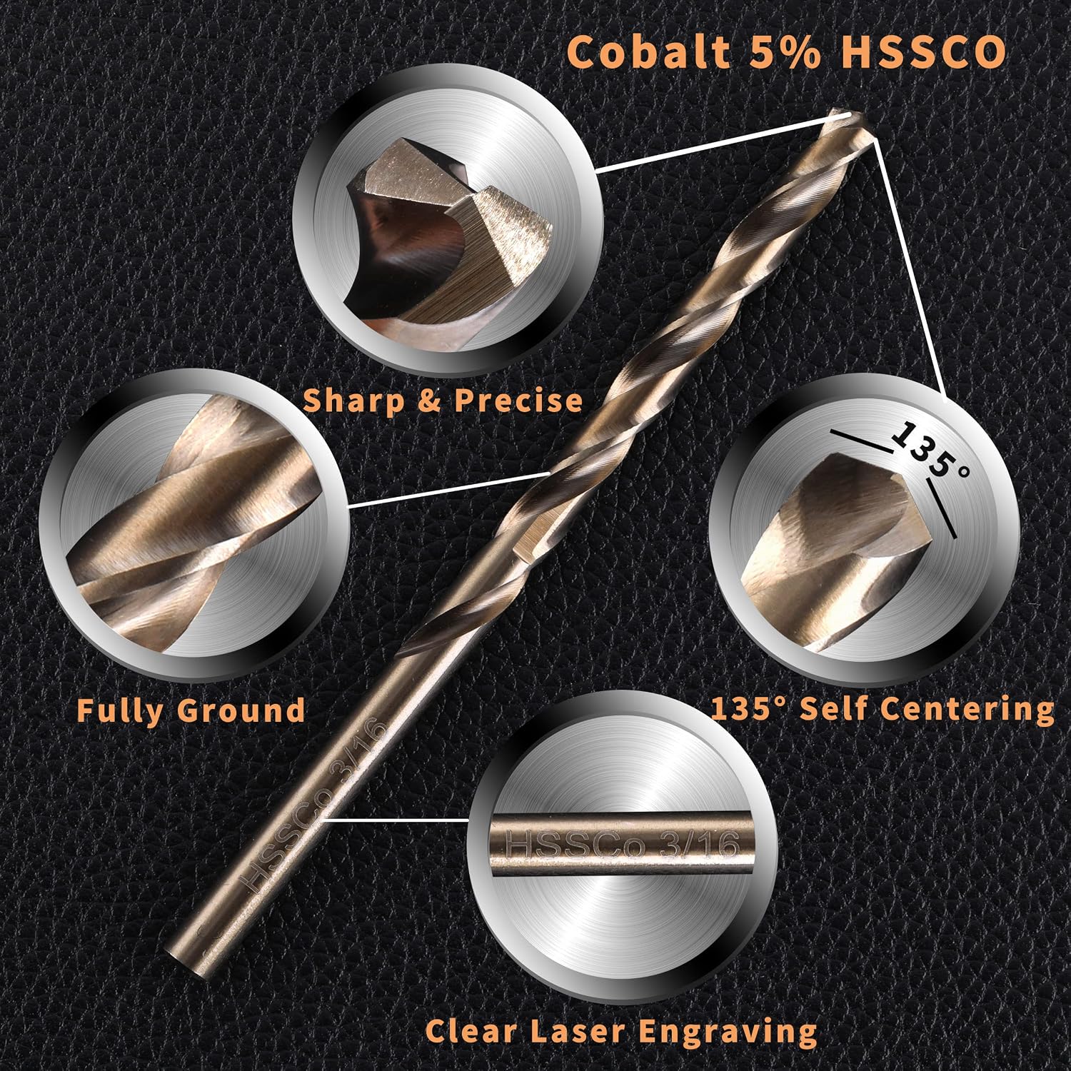 (20 PIEZAS) Juego de brocas de cobalto de 3/16 pulgadas, brocas de metal HSS M35 para acero, acero inoxidable, hierro fu