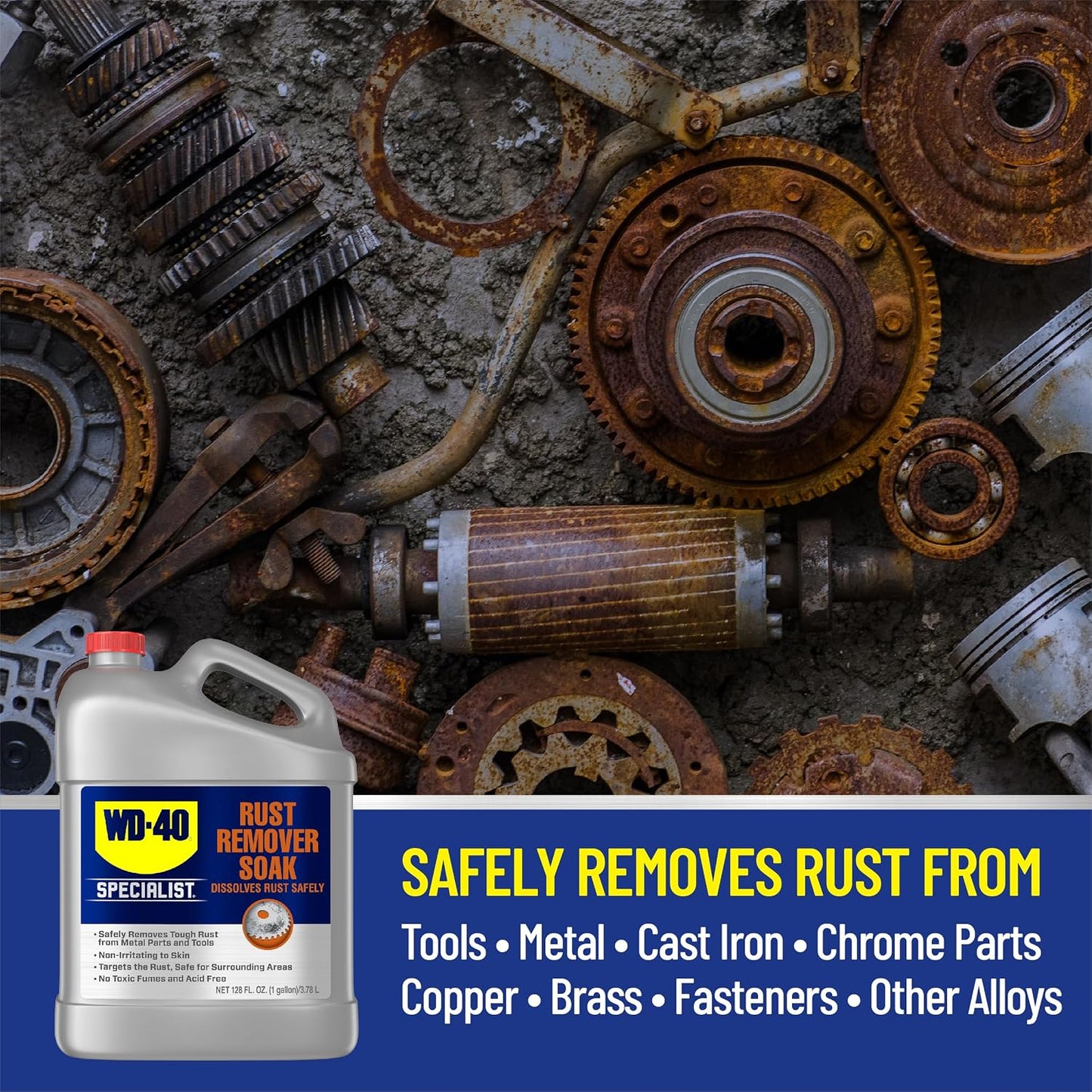 WD - Removedor de óxido 40 Specialist, disolvente de óxido de acción rápida. 1 galón (paquete de 1) | automoción-oxidaci