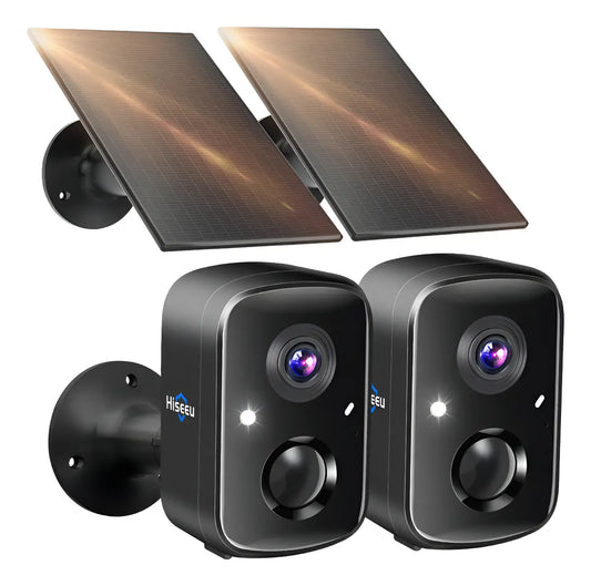 Hiseeu Cámara Solar De Seguridad 2.4G/5GWifi Exterior 4mp 2 Piezas Color Negro