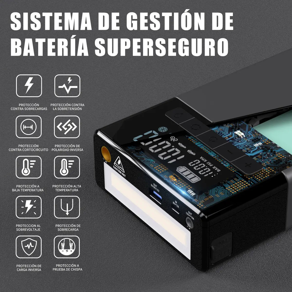 Arrancador de batería Vtoman X7 4250a con compresor inflador color gris