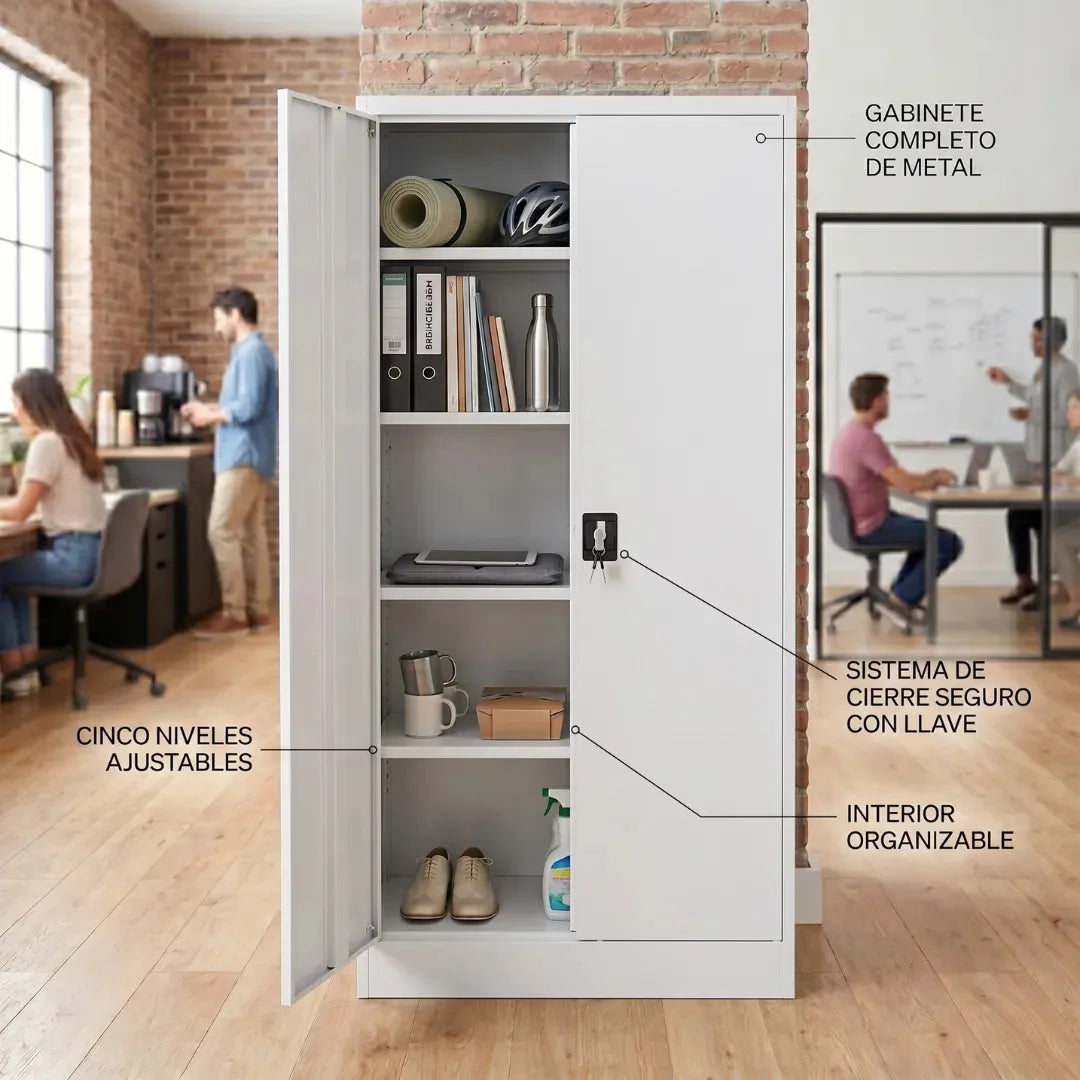 Locker Anaquel Mueble 4 Repisas Ajustables Metálico Eke Life Home Color gris con Cerradura con llave para Oficina Bodega