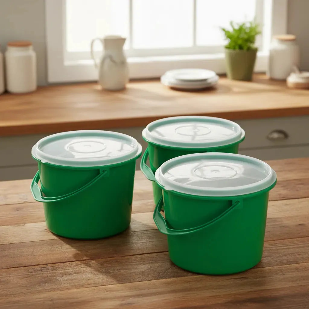 4 Cubetas Bote Lechero Con Tapa 5 Litros Plastico Cocina Color Verde