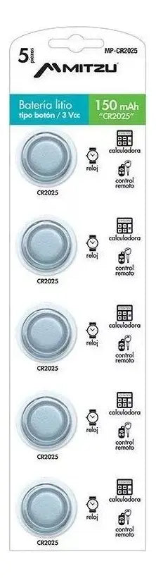 Pila Mitzu Cr2025 Botón - Pack De 5 Unidades 150 Mah