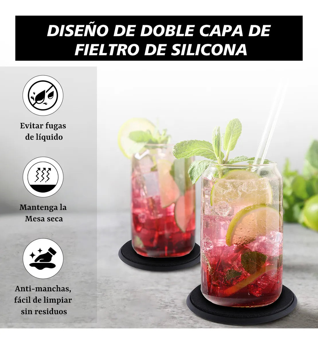 Vasos De Silicona Absorbente Extra Grandes De 10 Cm Con 6 Pu Color Negro
