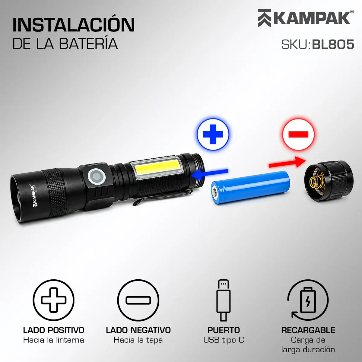 Lámpara Led Portátil Kampak Bl805 Recargable 7 Modos Cob Uv