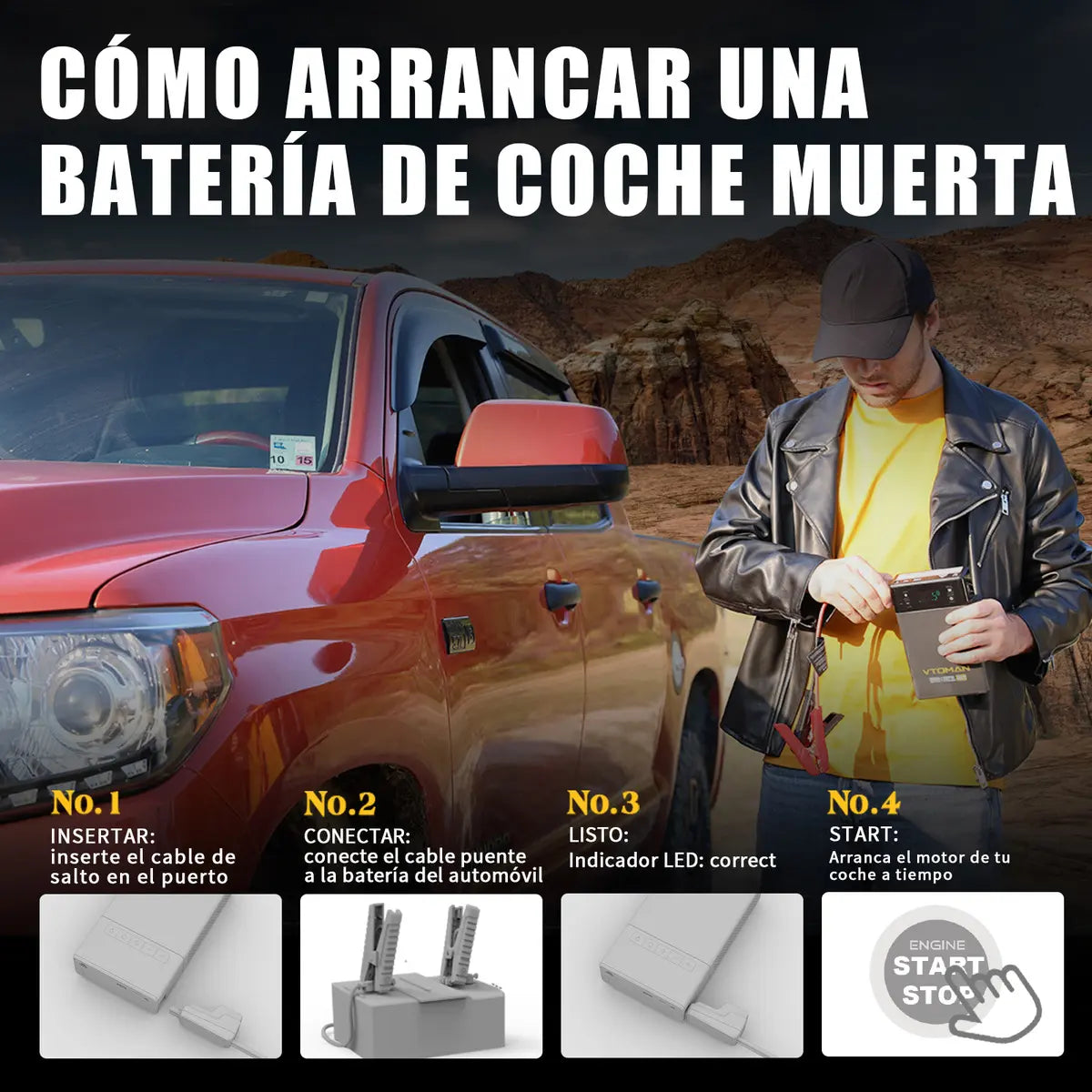 Arrancador de batería Vtoman X7 4250a con compresor inflador color gris