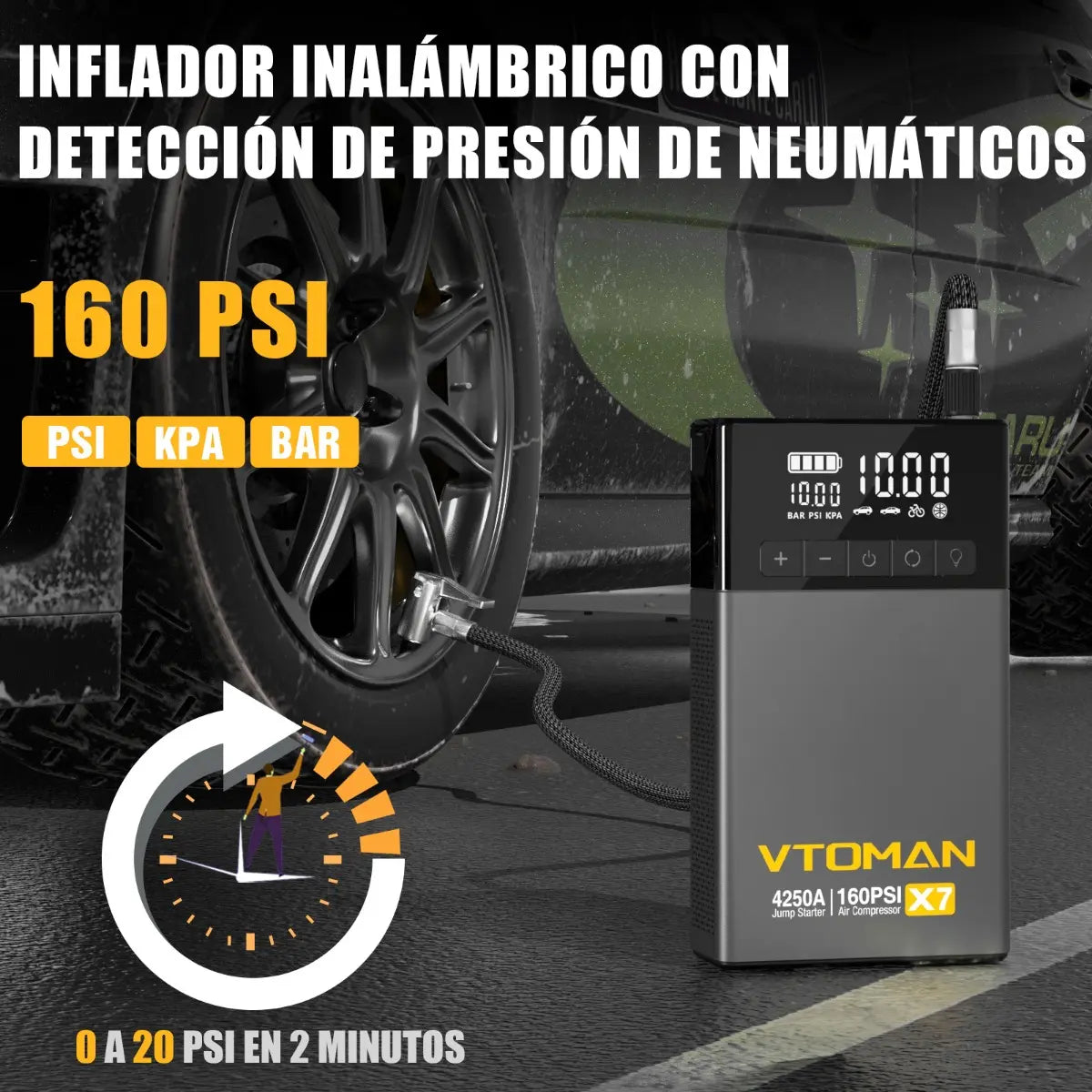Arrancador de batería Vtoman X7 4250a con compresor inflador color gris