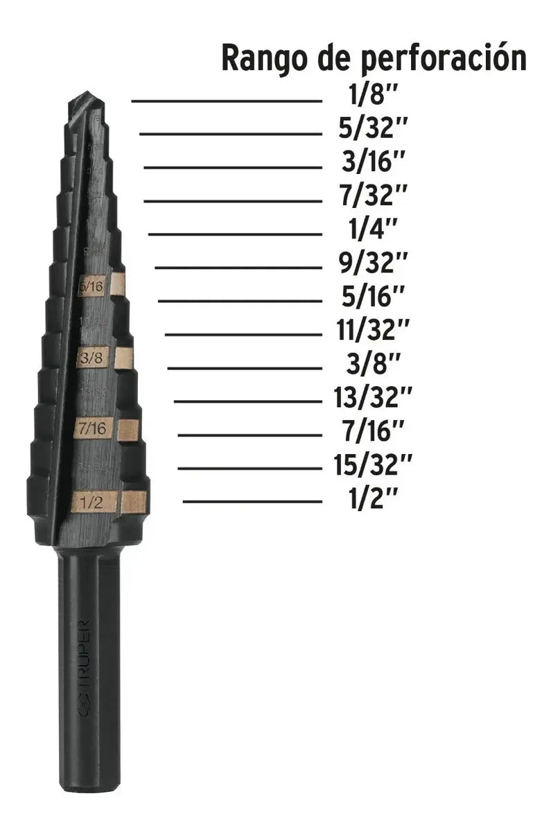Broca Escalonada 13 Escalones 1/8' 1/2' 3-13mm Truper 12122