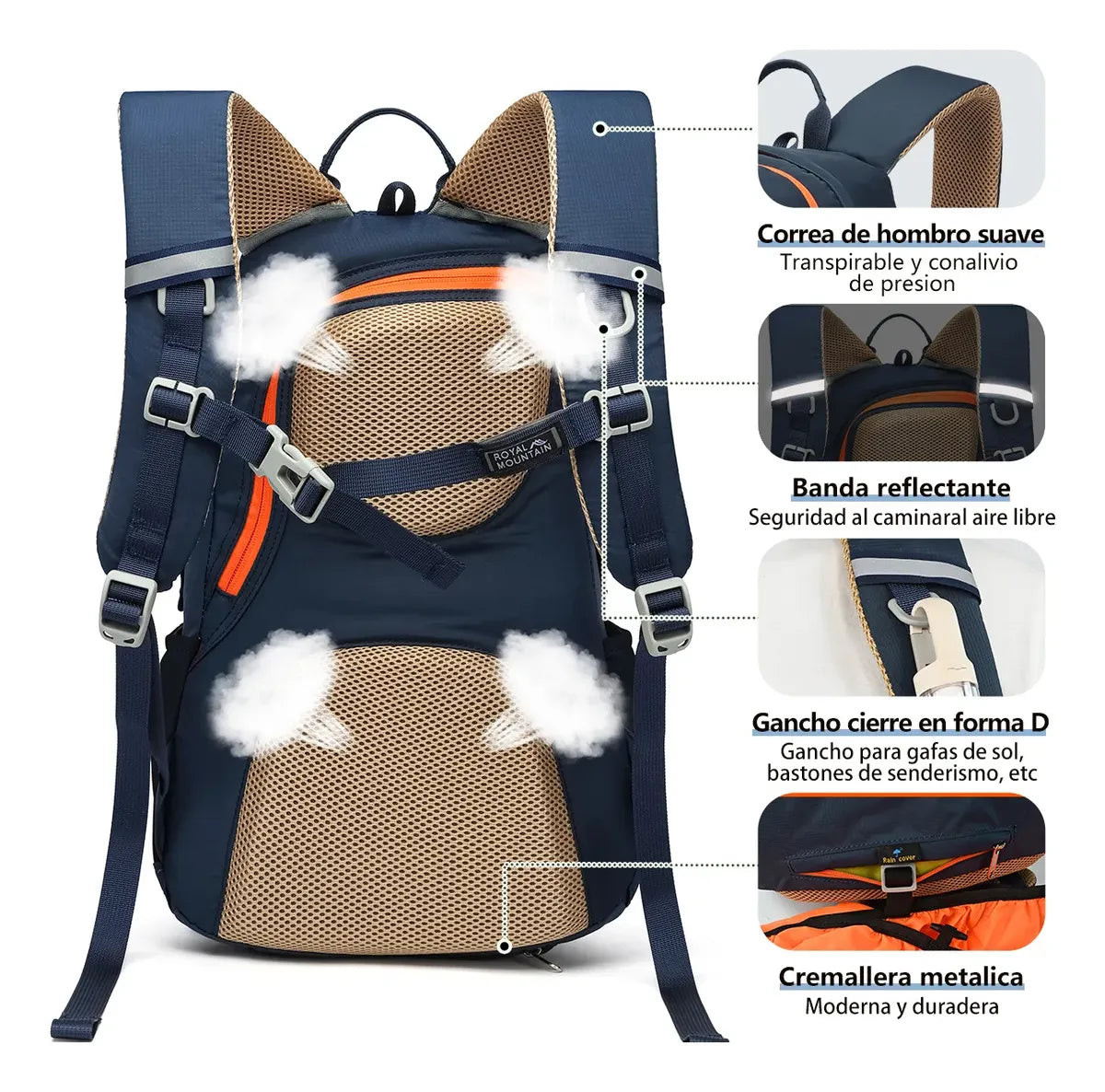 Mochila de Viaje ROYAL MOUNTAIN 30 L Impermeable con Compartimento para Laptop 15.6"