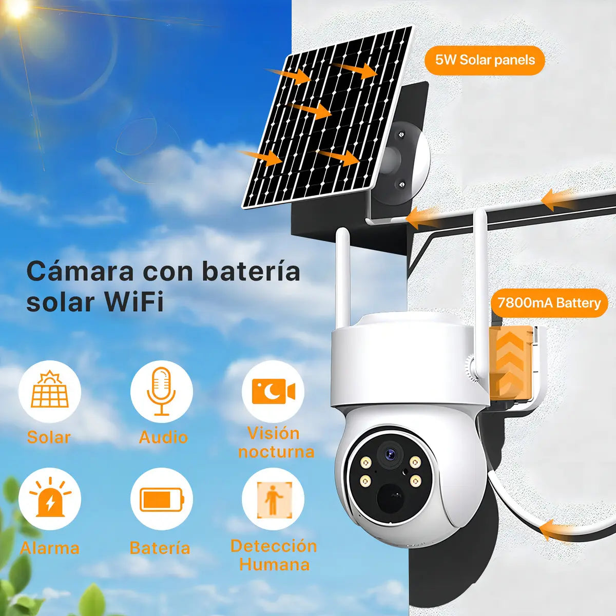 Cámara Seguridad WiFi Exterior Wonsdar 2MP Solar IP66 Visión Nocturna