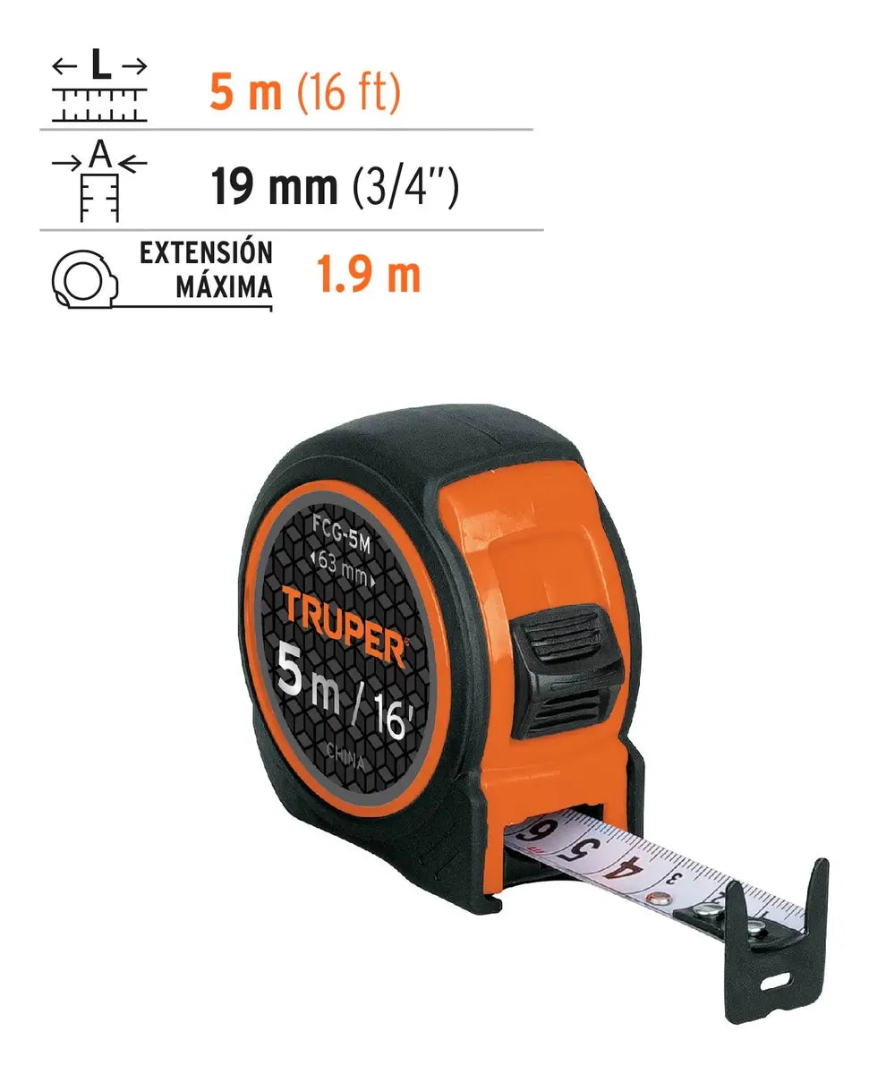 Flexómetro Compacto Con Grip, 5 M, Cinta 3/4' 12772
