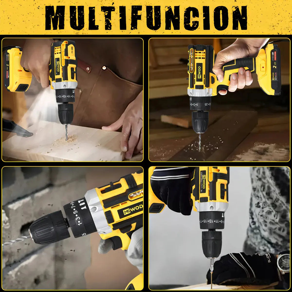 Taladro Atornillador De Impacto Inalámbrico 21v 2 Batería Miwod Miw-dz99 Amarillo