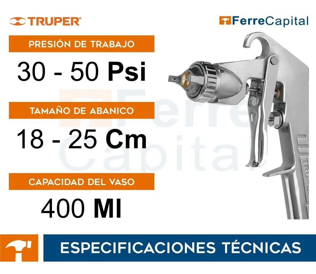 Pistola Pintar Gravedad Boquilla 1.7 Mm Truper 13061