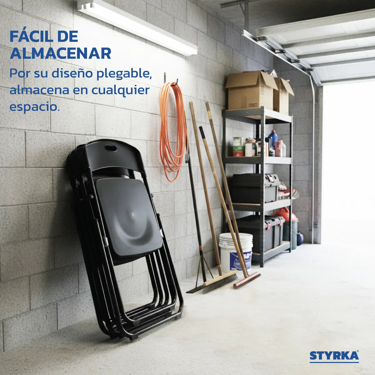 Set De 4 Sillas Plegables Reforzadas Negras Styrka Negro Sipl04