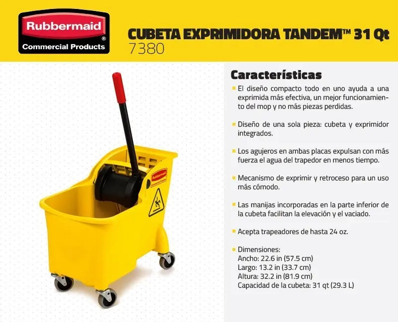 Cubeta Con Exprimidor Rubbermaid Tandem 29.3 Litros Fg7380