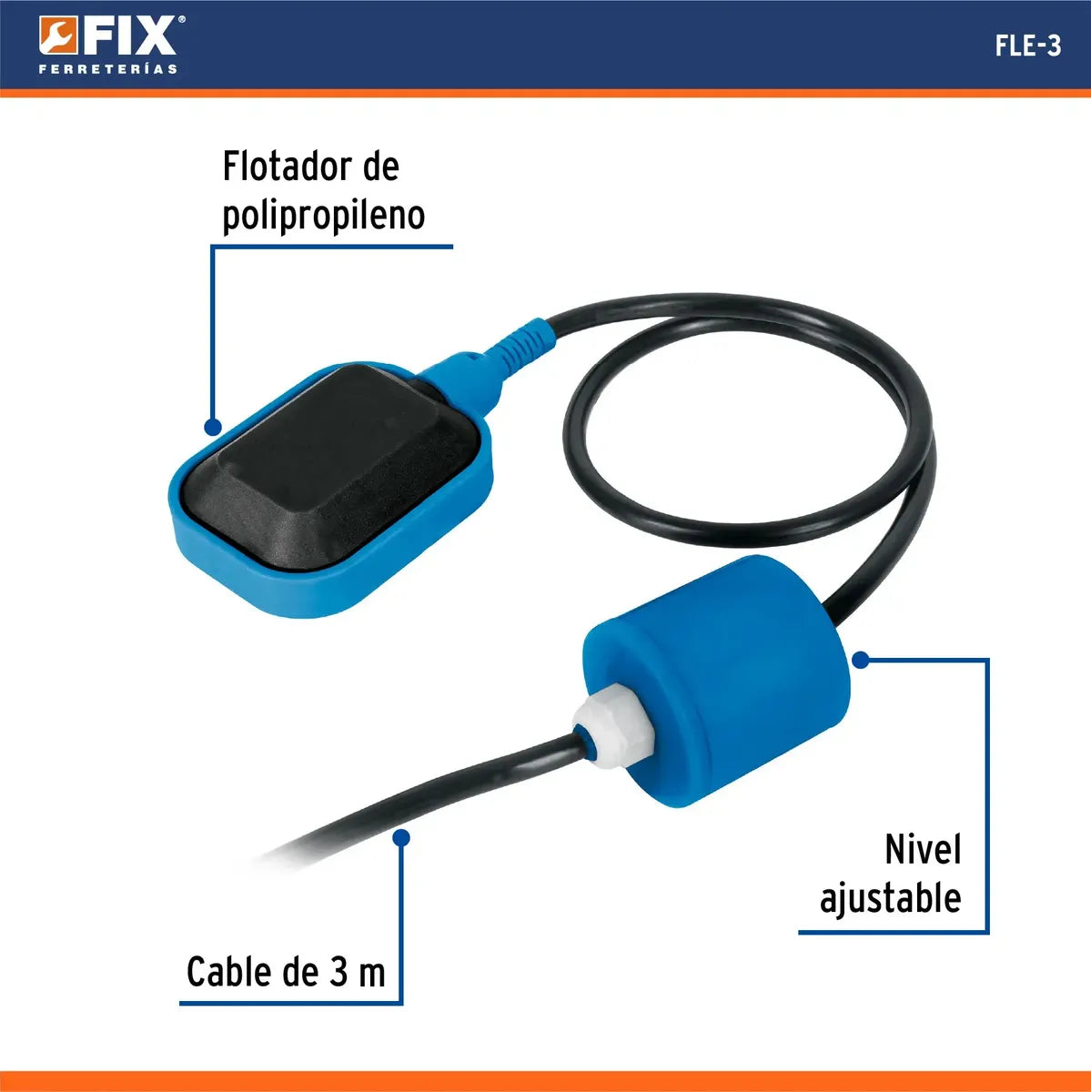 Flotador Eléctrico Para Cisterna O Tinaco 3m Foset Fle-3