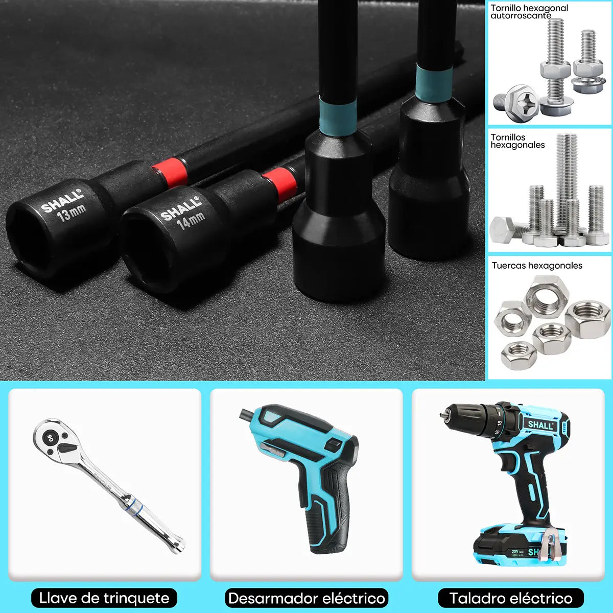 Juego De Dados Y Puntas Magneticos Para Taladro Destornillador 6'' 20pzs, SAE Y Métricas Adaptador Para Taladro Extendid