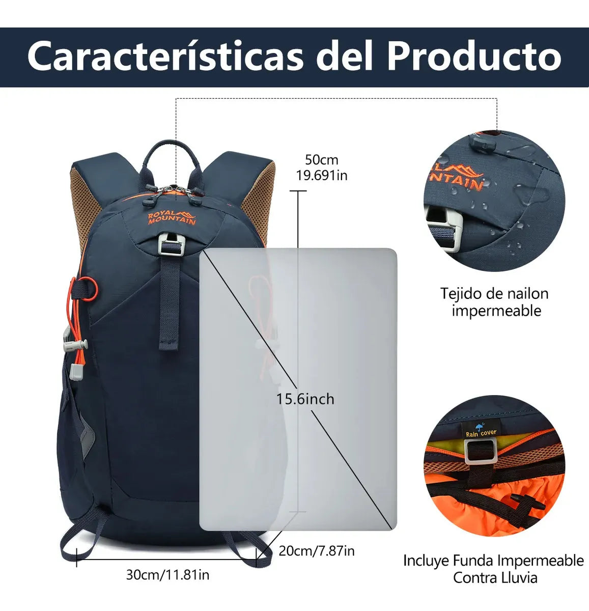Mochila de Viaje ROYAL MOUNTAIN 30 L Impermeable con Compartimento para Laptop 15.6"