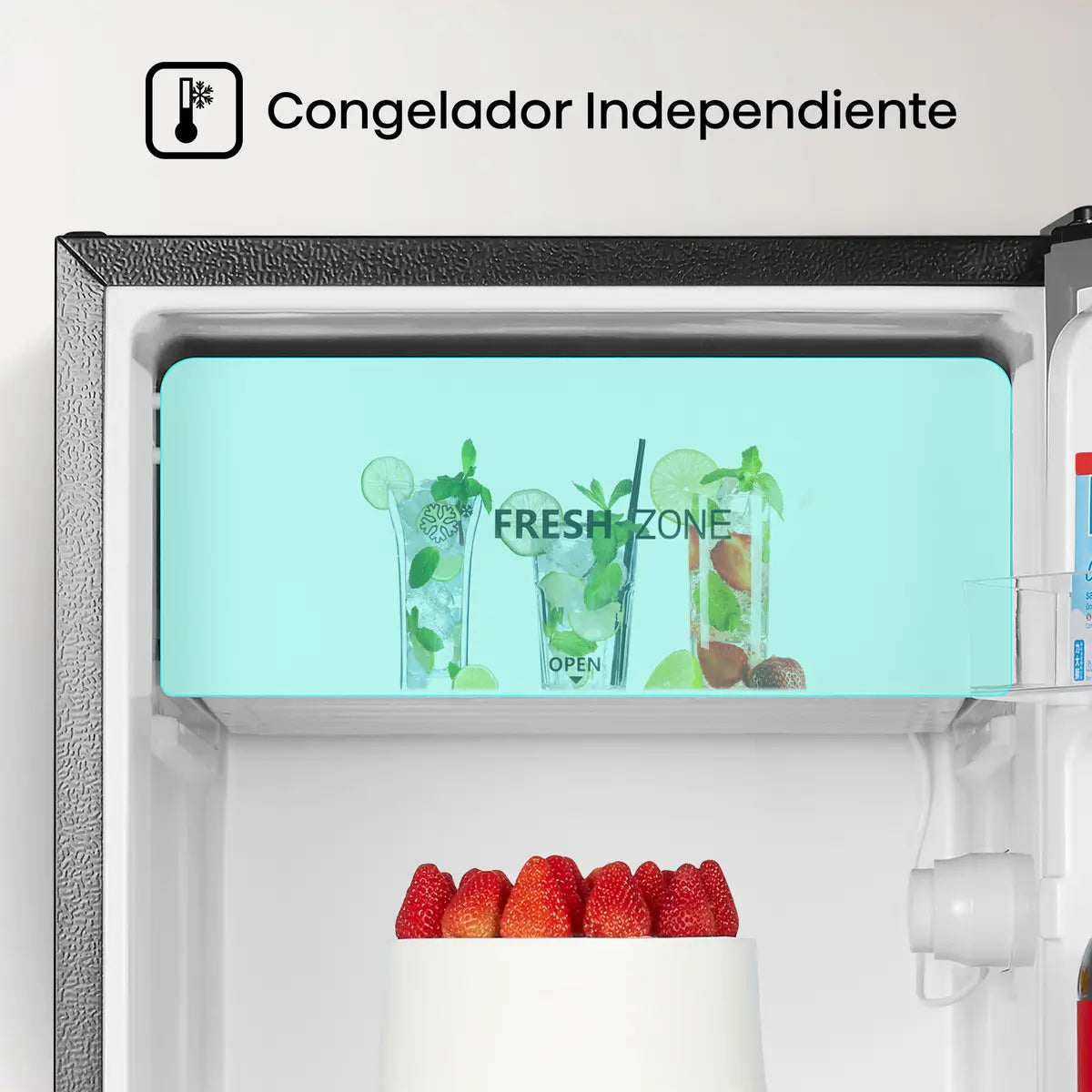 Hisense RR33D6AGX1- Frigobar,3.3 pies cúbicos,Termostato ajustable,Congelador independiente,Estantes para botellas de 2 