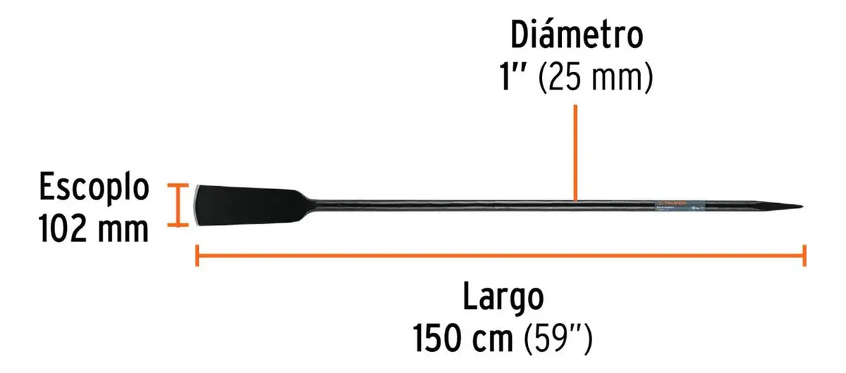 Barra Cavadora 1 X 1.5 Metros Escoplo 102 Mm Truper 19988