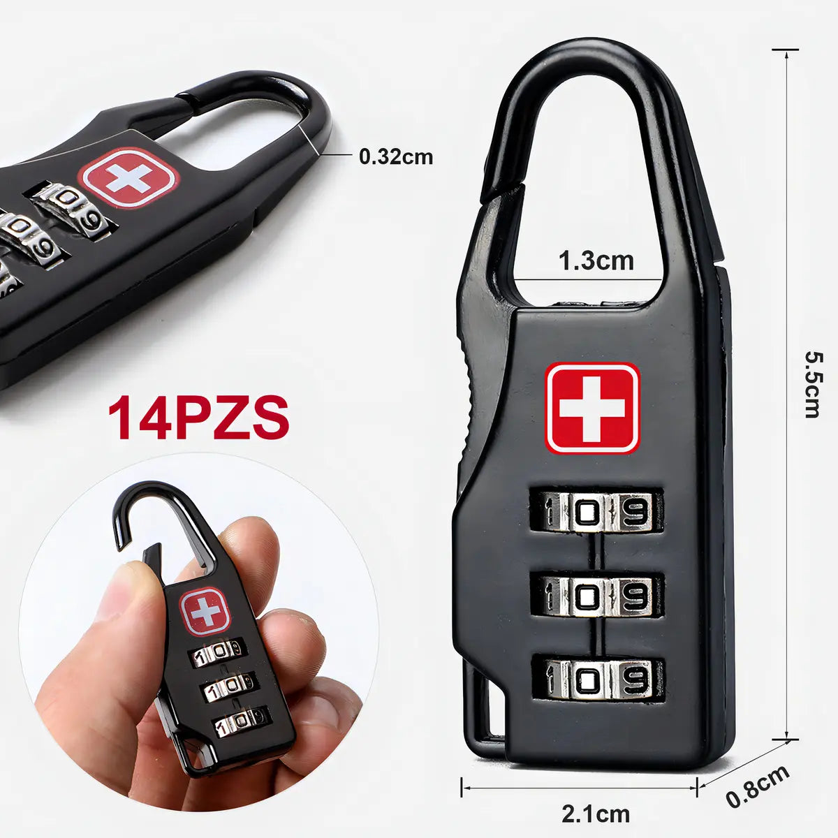 14 Pzs Candados Combinación Aleación Zinc Candado De Seguridad De Aleación De Zinc 3 Dígitos Para Mochilas Maletas Negro