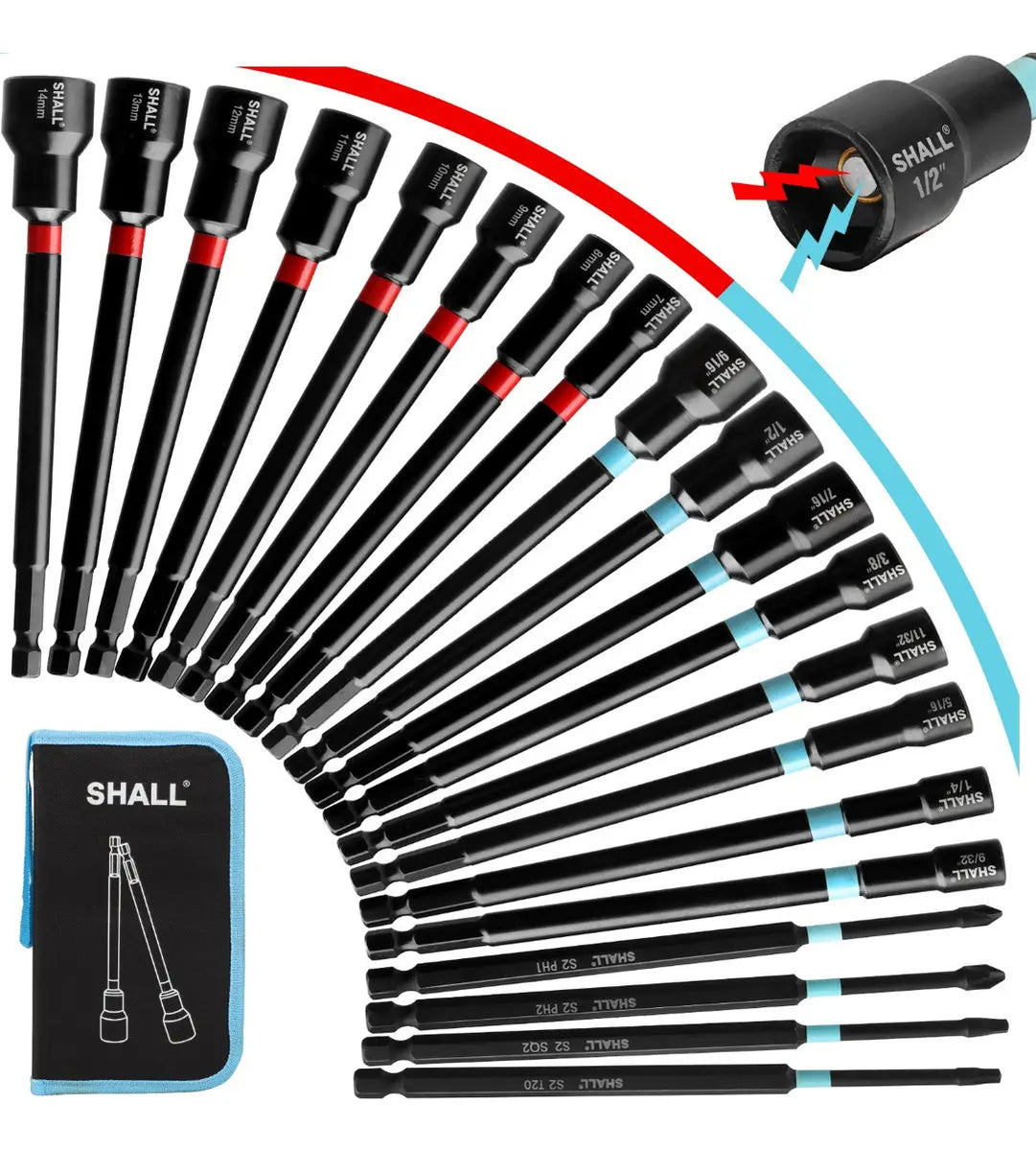 Juego De Dados Y Puntas Magneticos Para Taladro Destornillador 6'' 20pzs, SAE Y Métricas Adaptador Para Taladro Extendid