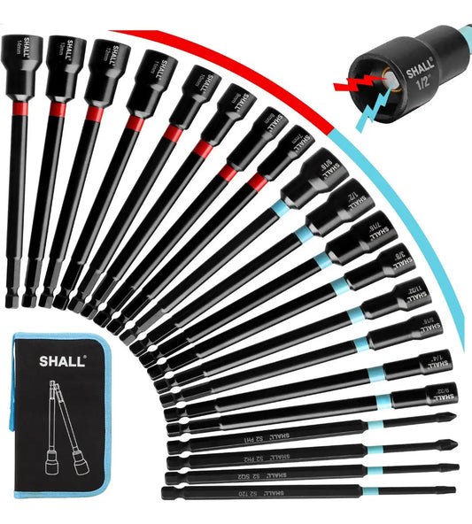 Juego De Dados Y Puntas Magneticos Para Taladro Destornillador 6'' 20pzs, SAE Y Métricas Adaptador Para Taladro Extendid