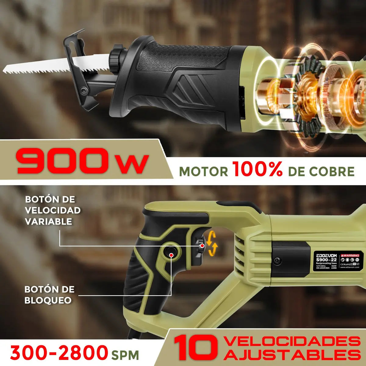 Sierra Sable Recíproca 900w Con Velocidad Variable Edoevom