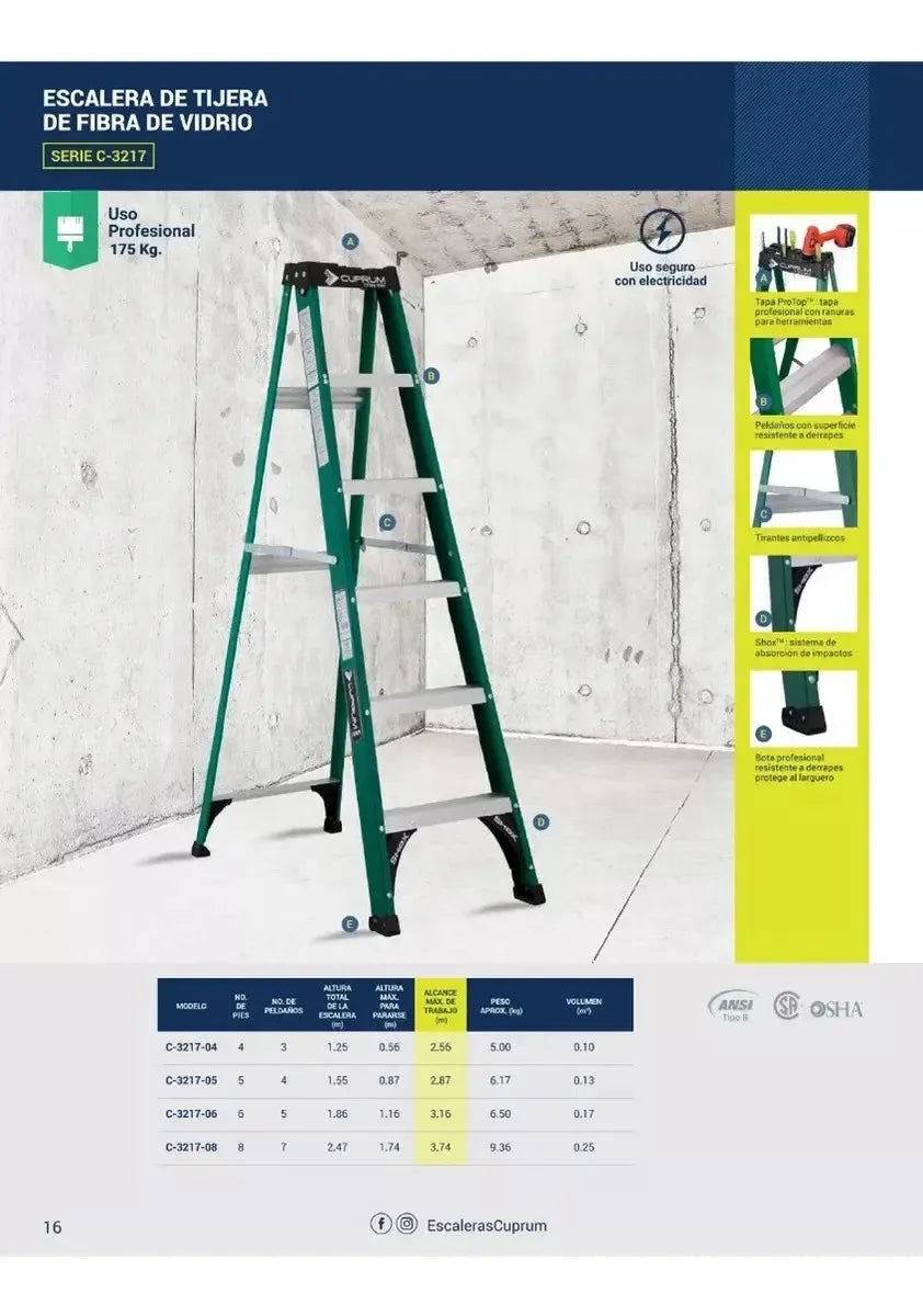 Escalera Tijera Fibra De Vidrio 1.22mts Pro C-3217-04