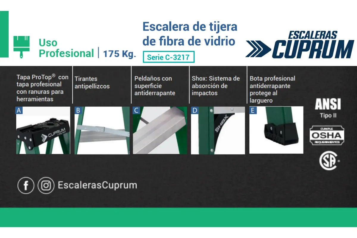 Escalera Tijera Fibra De Vidrio 1.22mts Pro C-3217-04